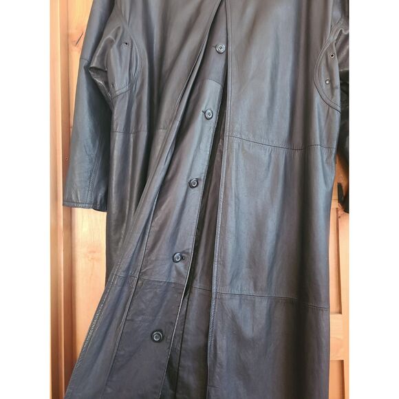 Italian Design J Walden Vintage Leather Trench Coat Sz 40 Black 52" Long‎ - Picture 11 of 11